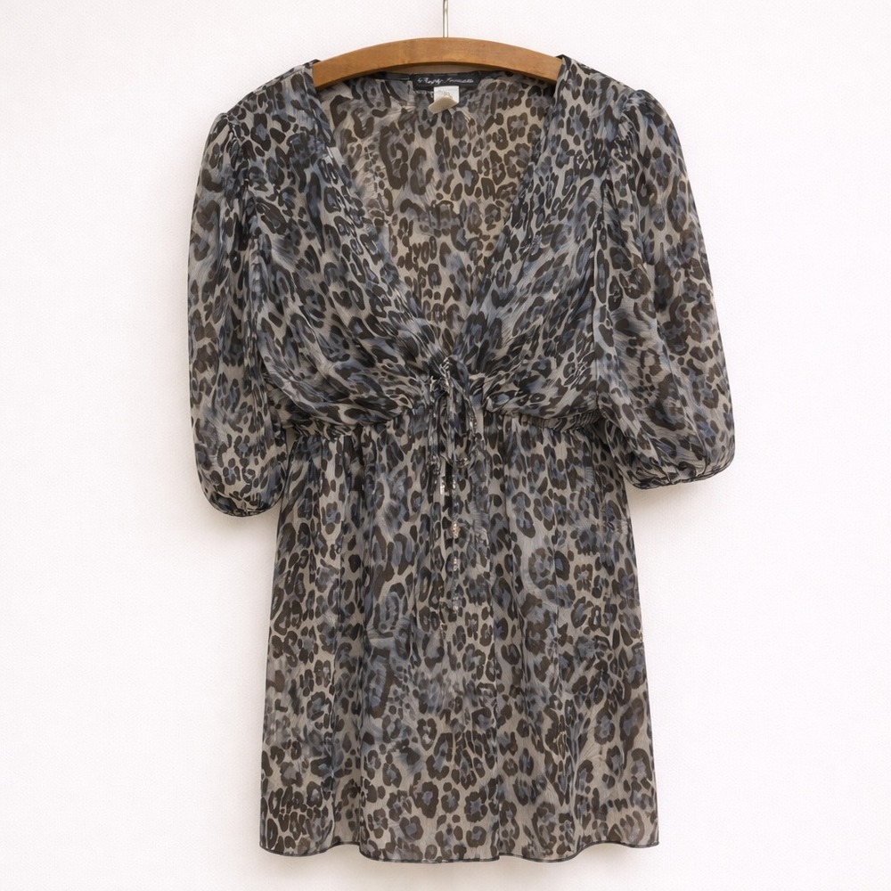 Vintage Simply‎ Irresistible Blouse 1X Cream & Blue Animal Print Tunic Babydoll